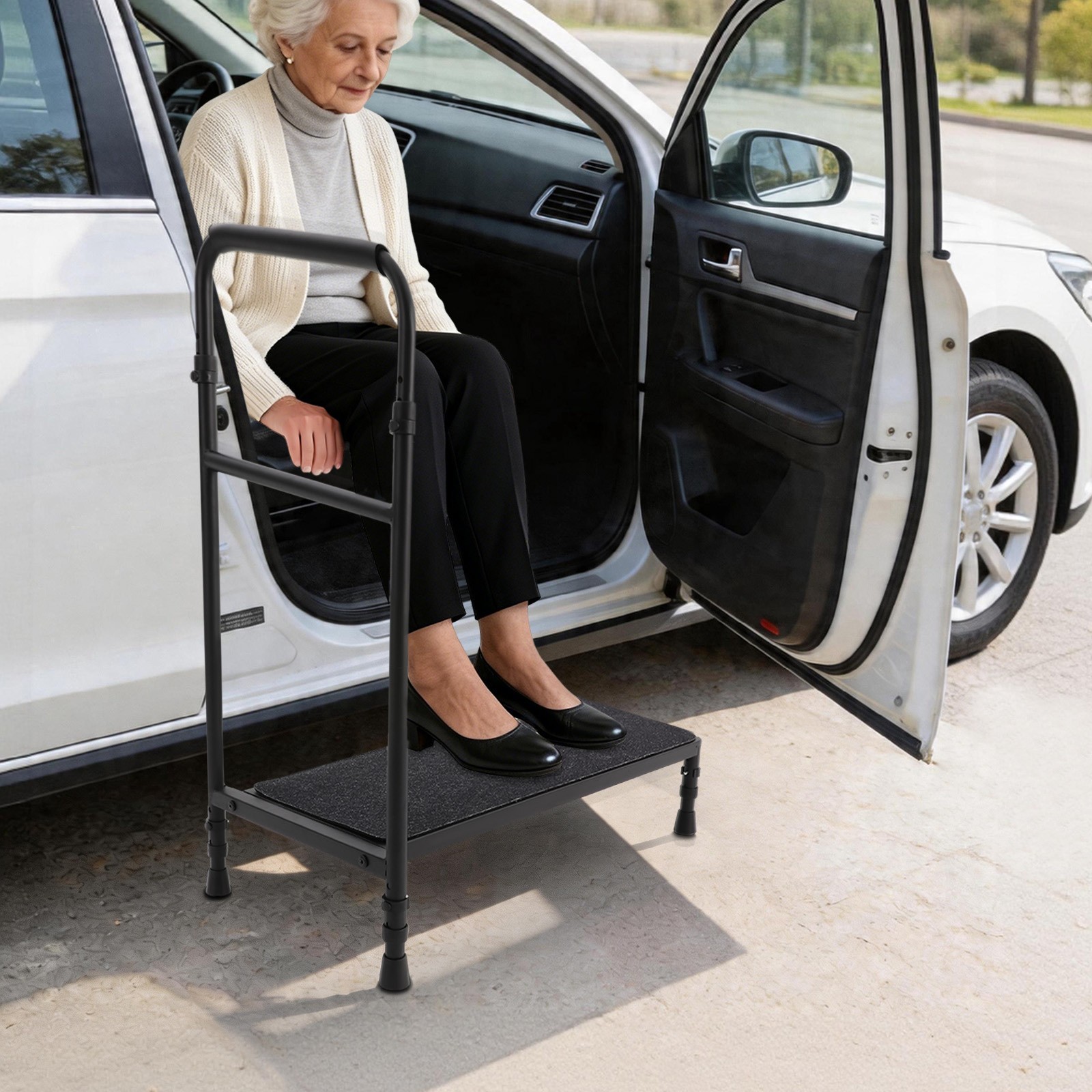 Bedside Step Stool Large Adjustable Height with Stable Assist Rail Bed Step