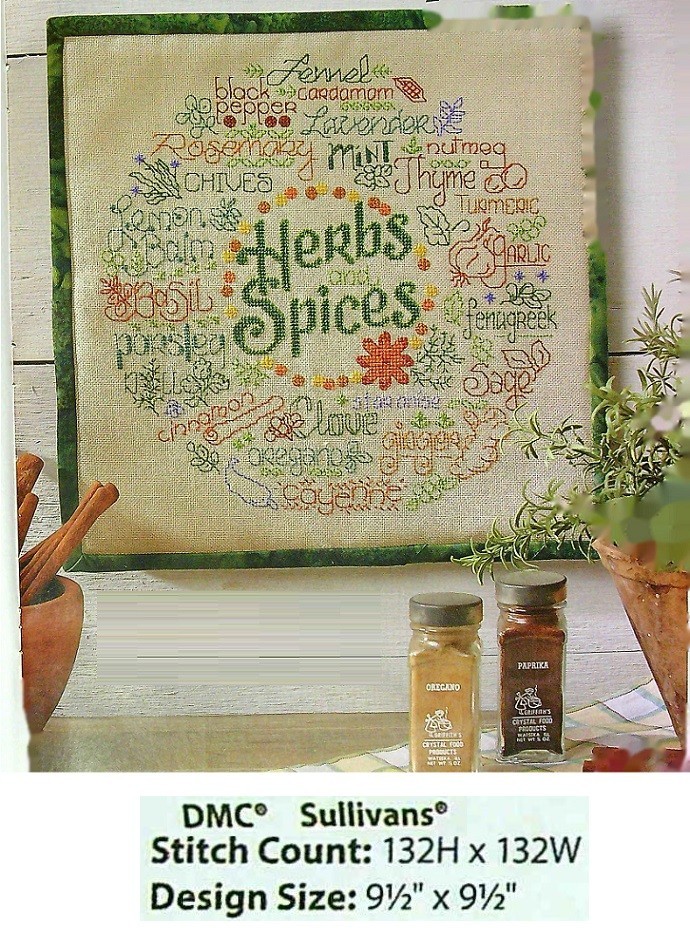 HERB & SPICES WORDS CROSS STITCH  PATTERN ONLY    YD  QES