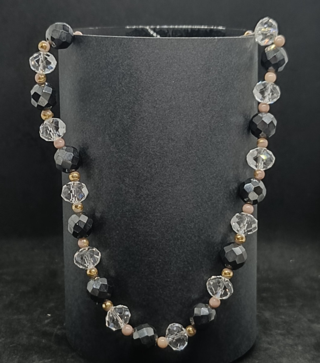 Vintage Magnetic Necklace with Faceted Hematite Beads and Crystal, 1970s