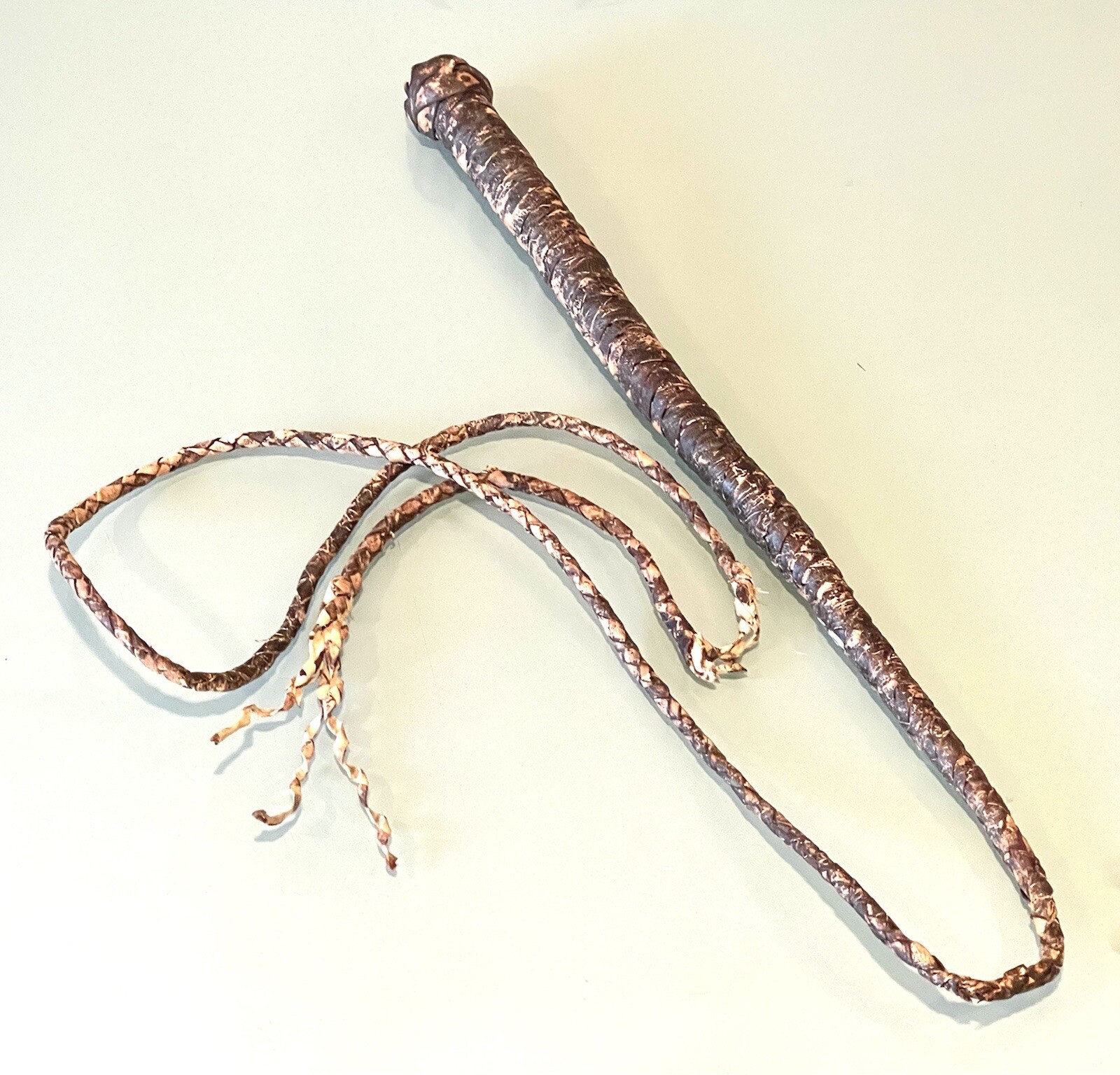 Vintage Antique 19C Woven Leather Wrapped Riding Horse Bull Crop Whip Old