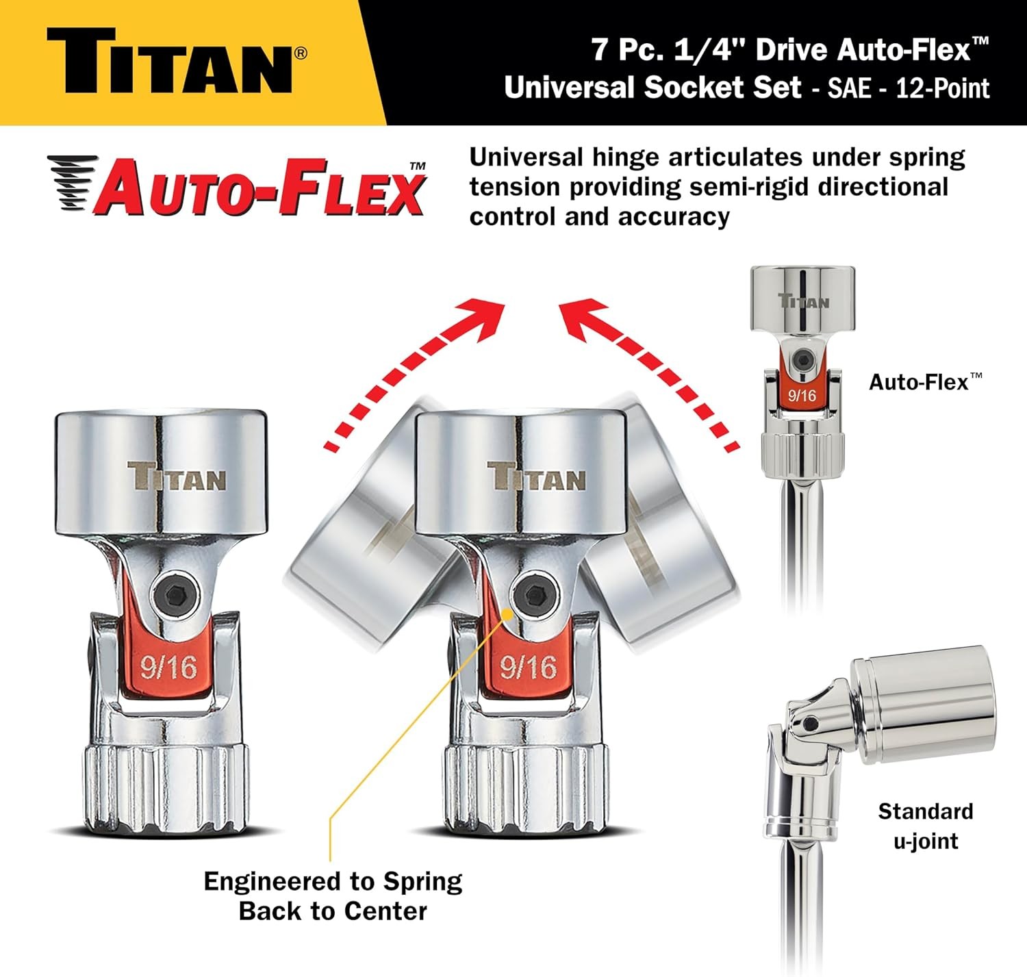Titan Tools Auto Flex Universal Socket Set - SAE, 1/4" Drive, 7 Piece (66860)