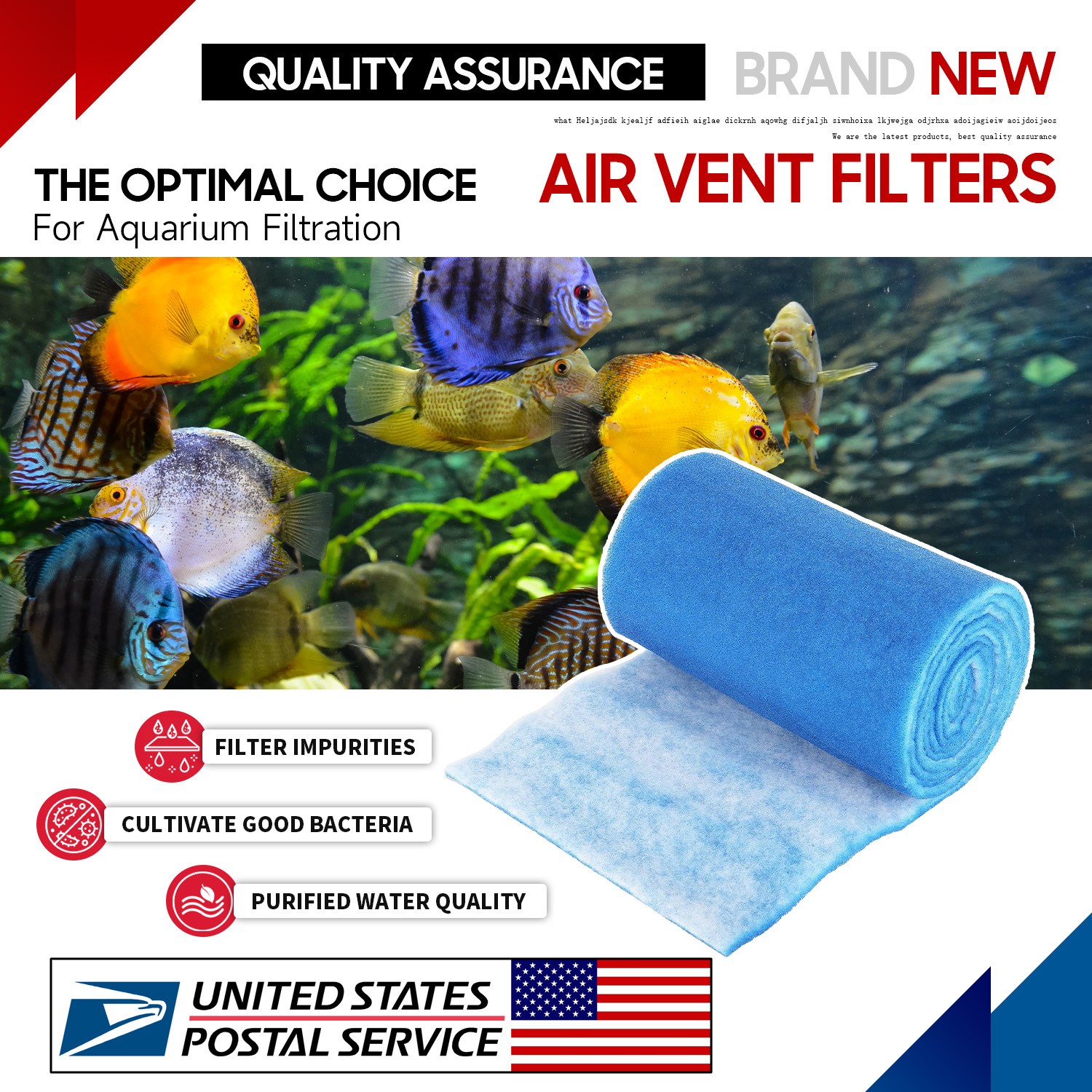 11.4sqft ROLL BLUE BONDED AQUARIUM FILTER MEDIA PAD 12" X 12' FILTER FIBER FLOSS