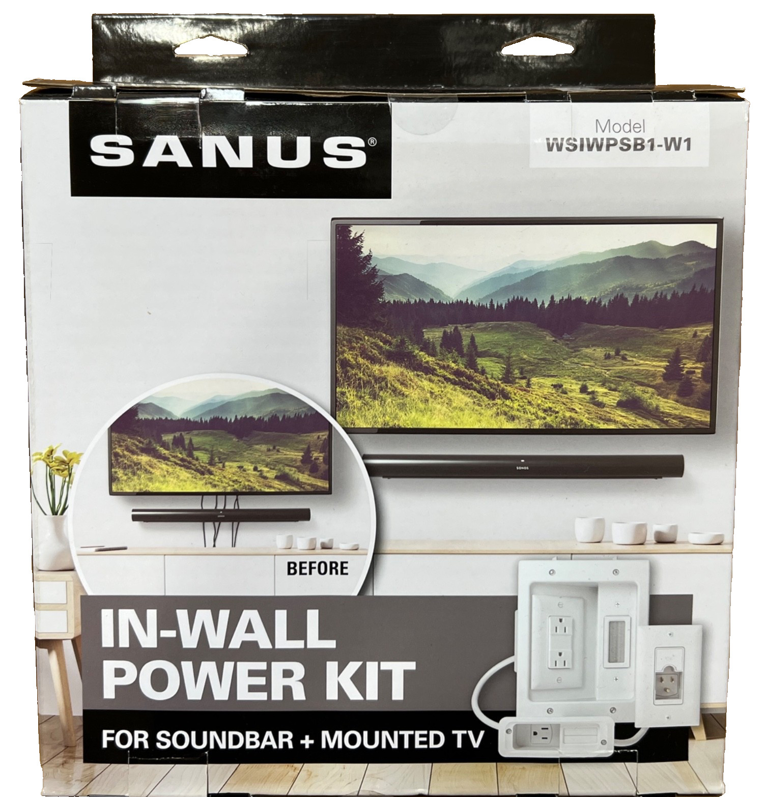 Sanus WSIWPSB1-W1, IN-Wall Power Kit for Soundbar and Mounted TV - White - New!