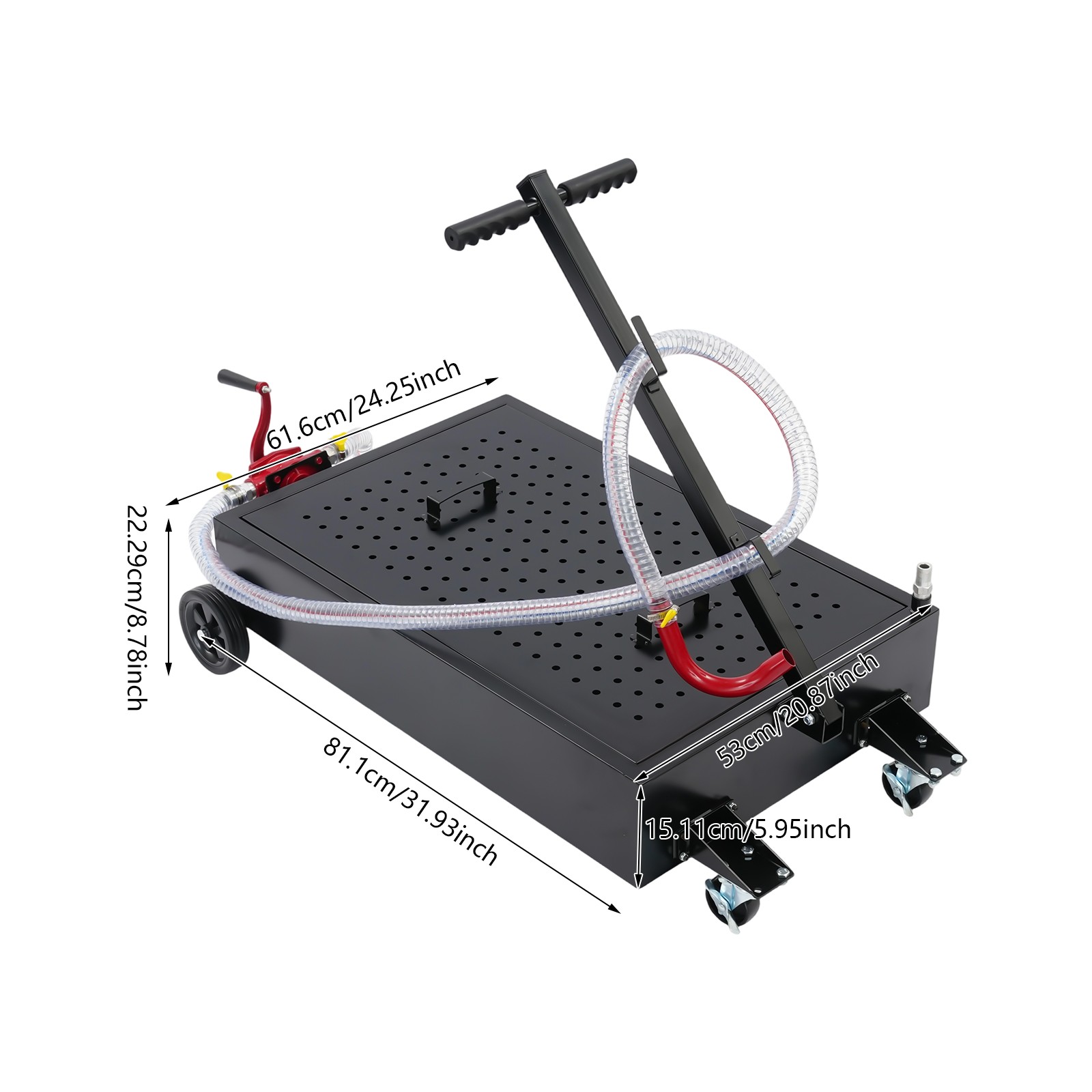 Large 17-Gallon Oil Drain Pan with Manual Pump & Hose for Easy Use