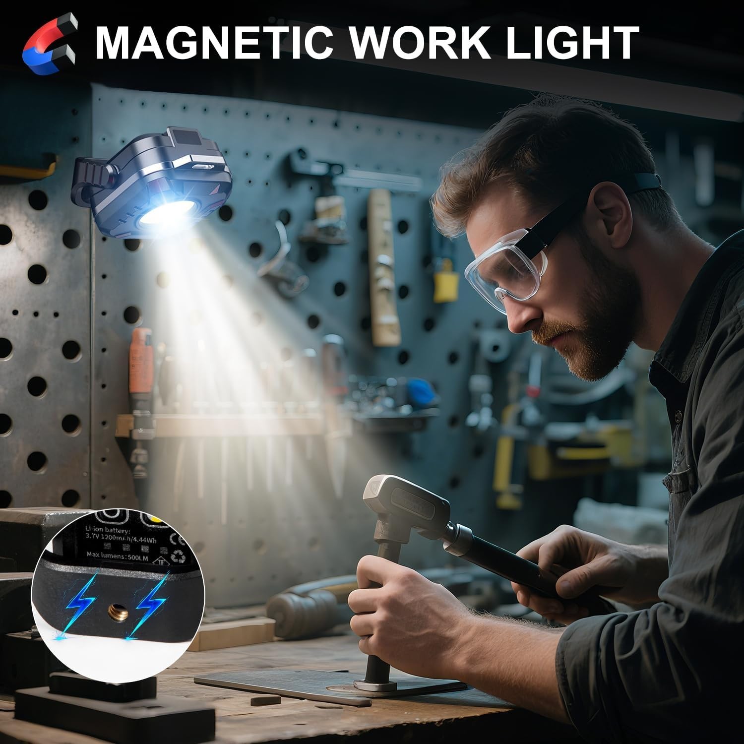 Portable Magnetic LED Work Light with Multi-Angle Base - 500 Lumens Performance