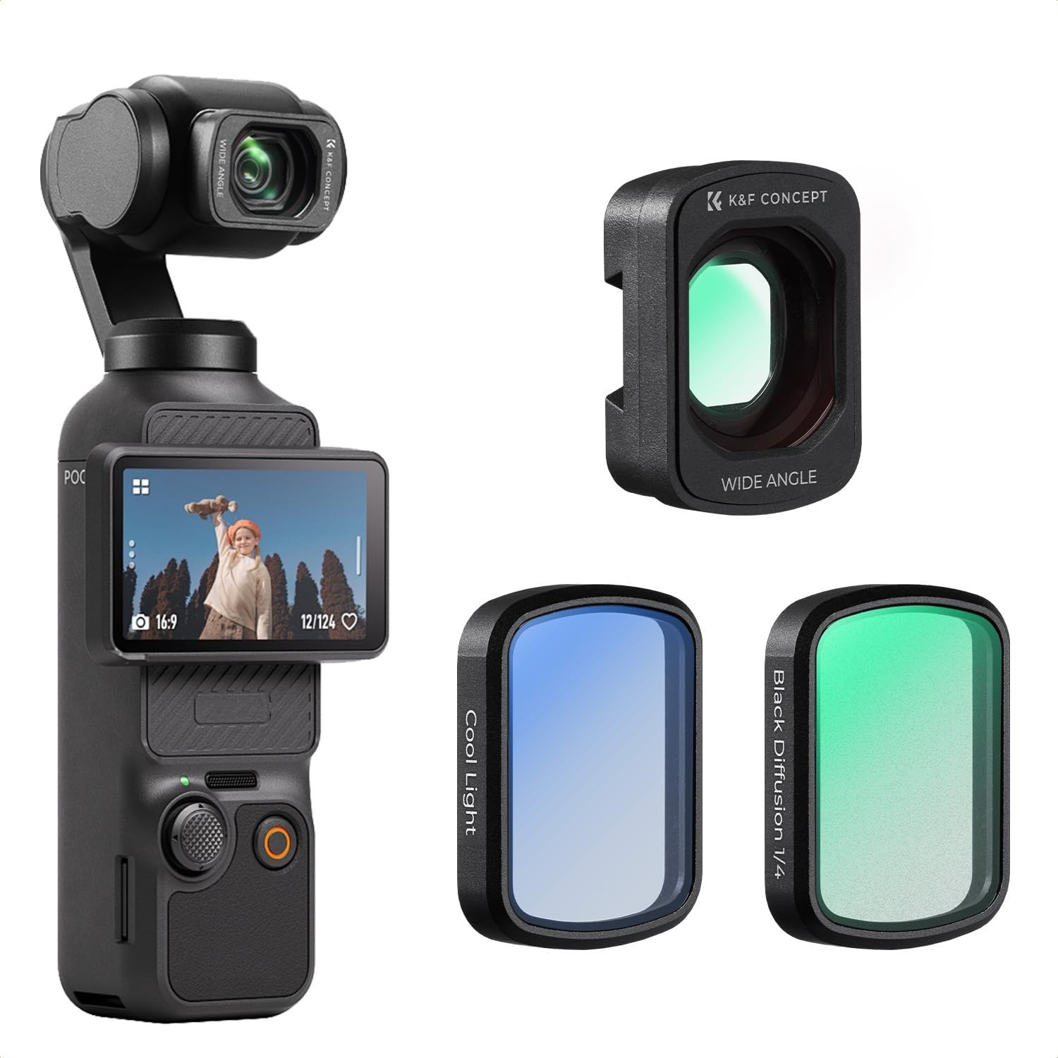 K&F CONCEPT 3x Wide Angle Black Diffusion 1/4 Cool Tone Filters for DJI Pocket 3