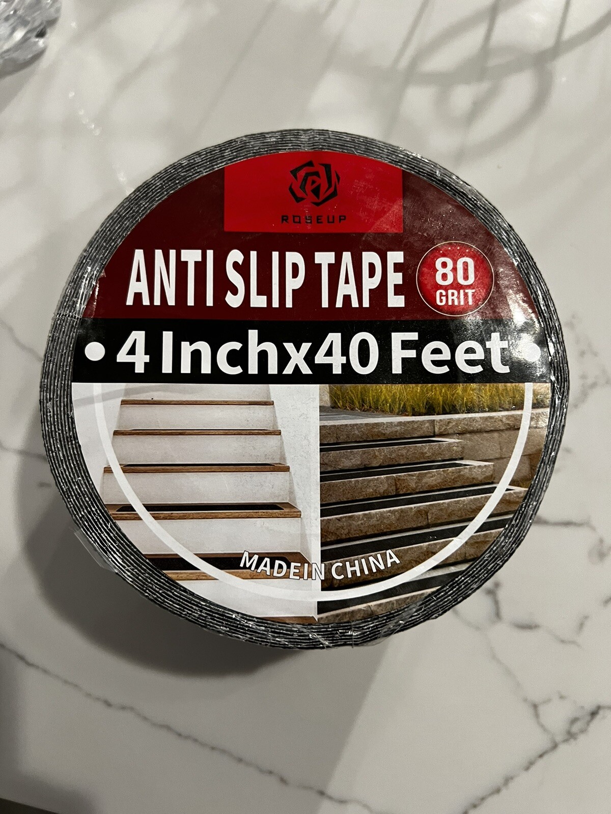 Rose Up Anti Slip Traction Tape, 4 Inch x 40 Foot 4" X 40', Black 80 Grit USA