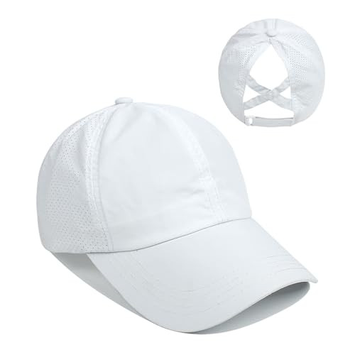 Ponytail Hat for Womens, Quick Drying Mesh Ponytail Hole One Size White