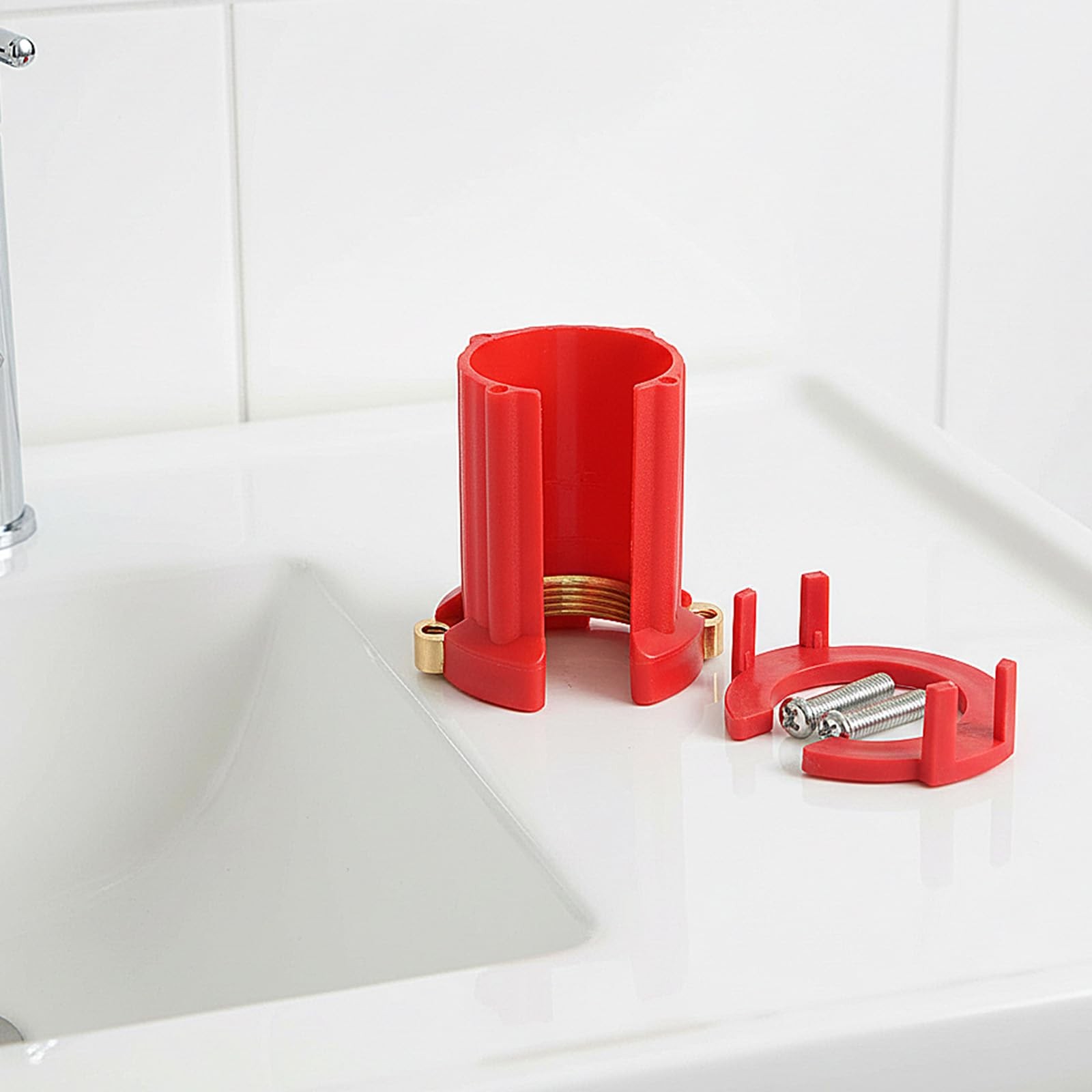 Kitchen Faucet Fixing Nut PP Plastic Lock for 32mm (Diameter), Red