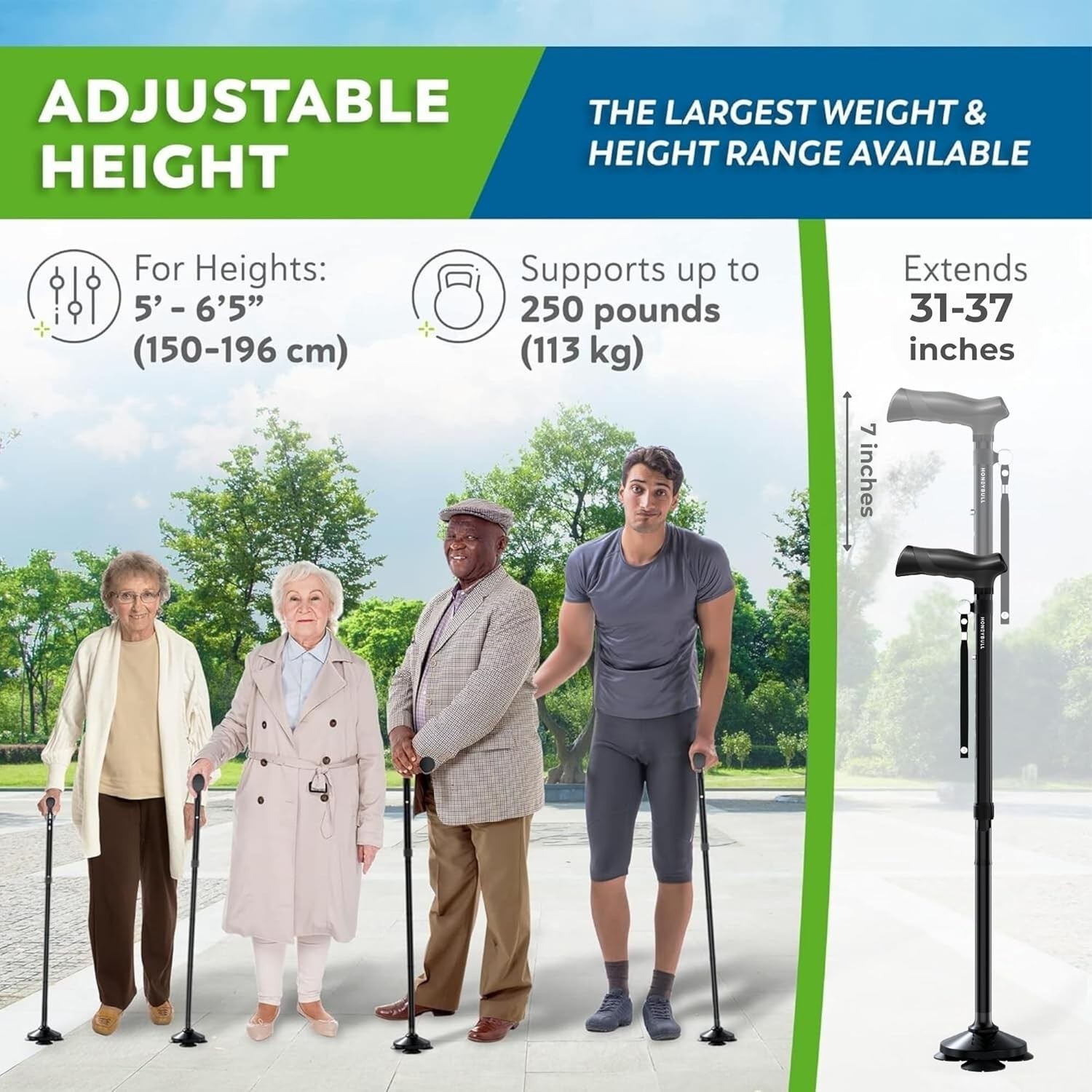 Ergonomic Folding Cane - Lightweight Aluminum, Adjustable Height, All-Terrain