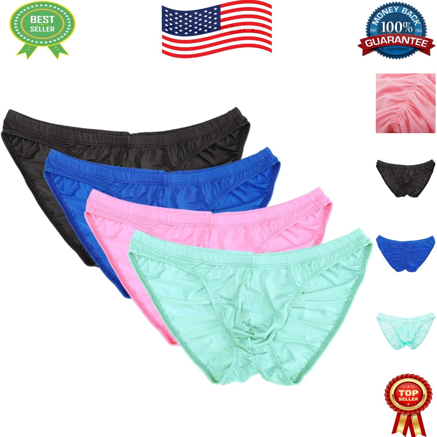 Men's Sexy Ruched Bikini Briefs: Silky Elastic Underwear for Confident Comfort