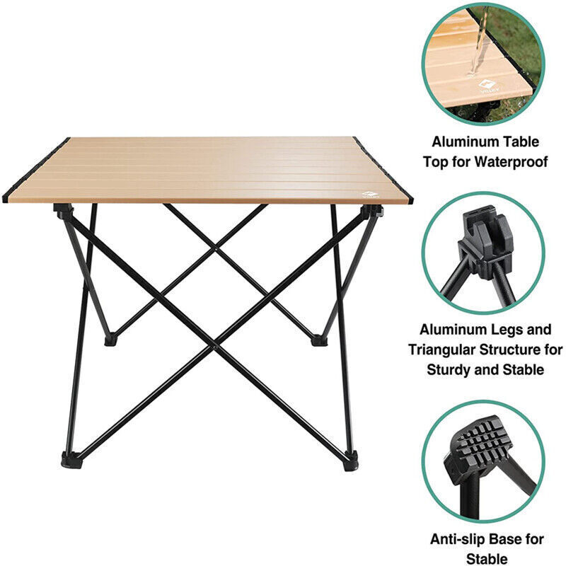 VILLEY 19" Folding Beach Table Portable Camping Table Ultralight Aluminum Table