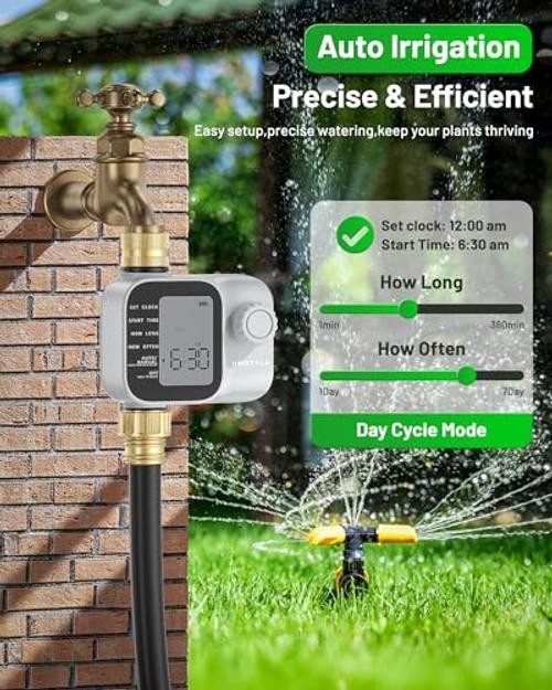 [2026 Upgrade] Sprinkler Timer with Brass Inlets & Outlets, Programmable