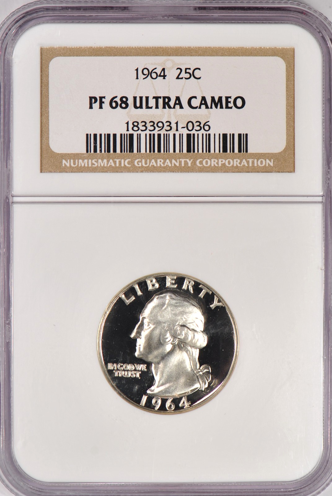 1964 Washington Quarter Proof NGC PF 68 ULTRA CAMEO PR68DCAM Frosty Coin 25C