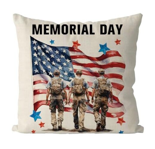 Memorial Day Pillow Covers 18x18 Inch USA Flag Soldier 4th of July 18"x18"