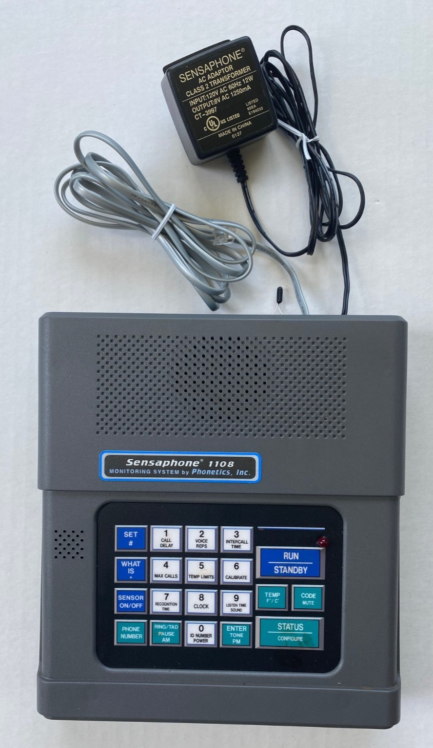 SENSAPHONE 1108 * PHONETICS REMOTE MONITORING ALARM DIALER * ADAPTER *PHONE CORD