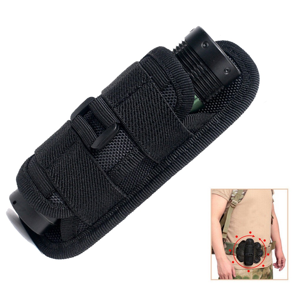 Tactical Flashlight Pouch Holster 360 Degree Rotatable Clip Torch Bag Holder