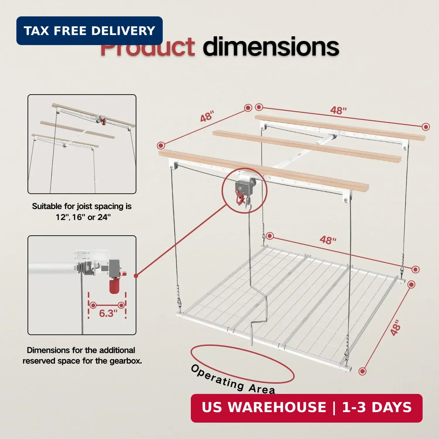 Overhead Garage Storage Rack, Adjustable Heavy-duty 4x4 Ft Ceiling Storage Racks