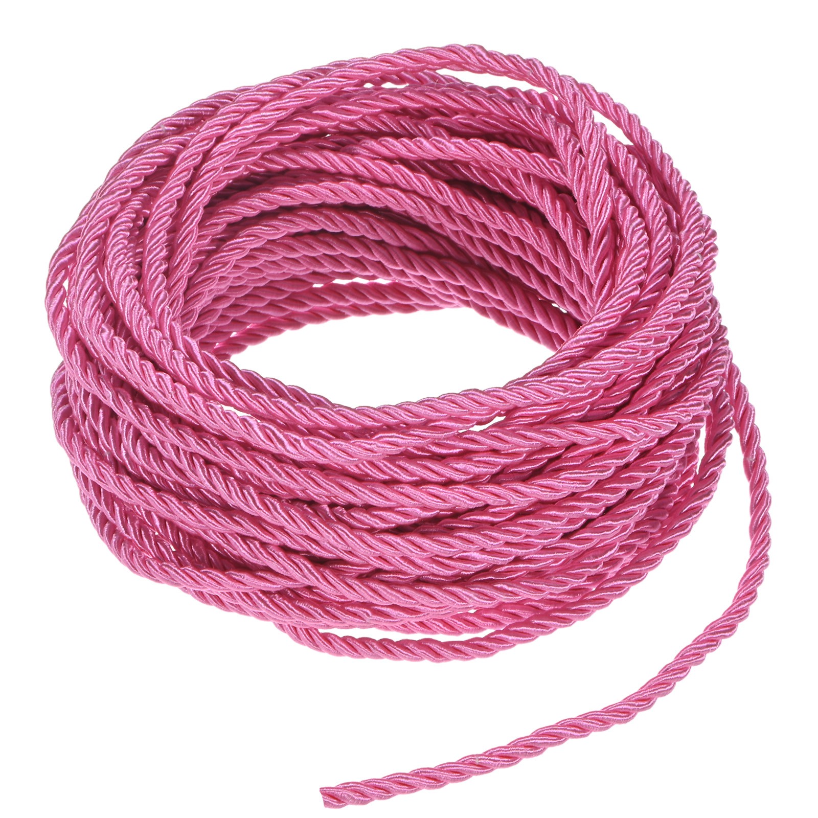 11 Yards Soft Twisted Rope Trim, 3mm Dark Pink Polyester Cord for DIY Craft