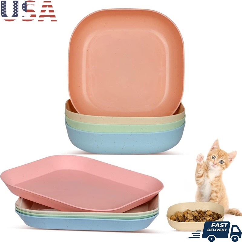 4Pcs Deep Shallow Cat Plates Whisker Friendly Food Safe Easy Clean Lightweight