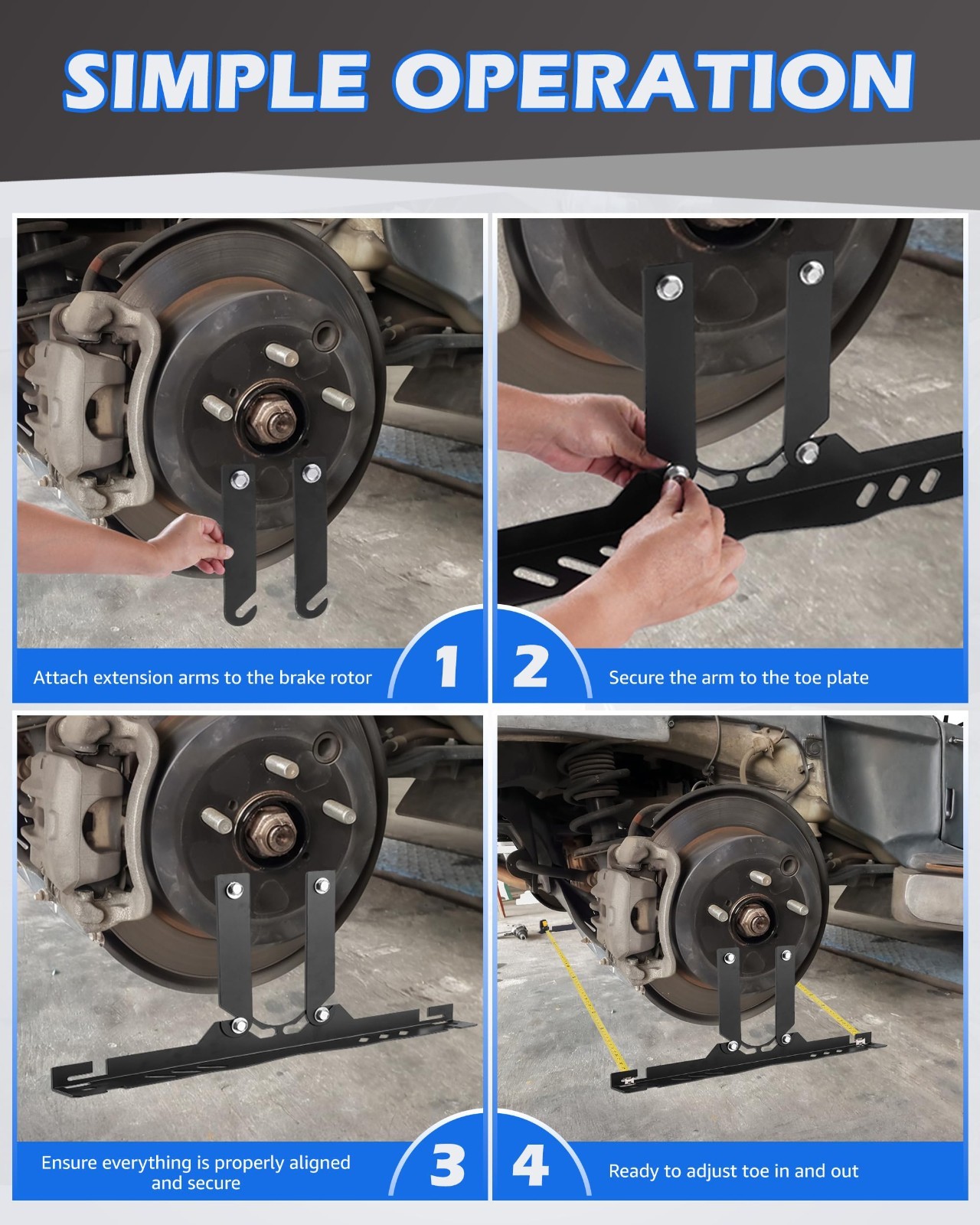Heavy Duty Wheel Alignment Tool Plates, Toe Alignment Kit w/2 Tape Measures, Low