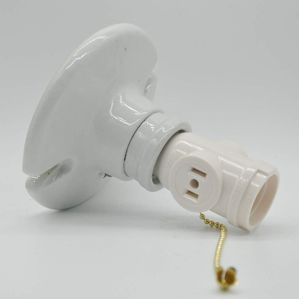 2 Pack E26 Light Bulb Socket Adapter With Pull Chain Switch For Extra Outlet