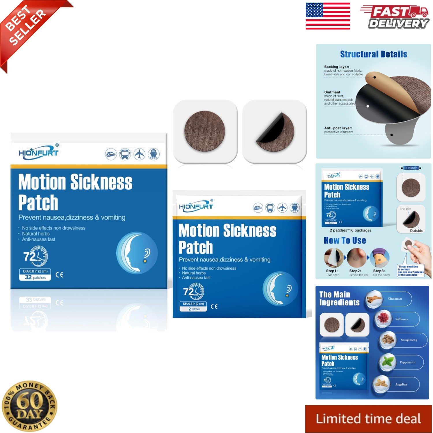 32ct Motion Sickness Patches Non Drowss – Sea Sickness Patches for Cruise