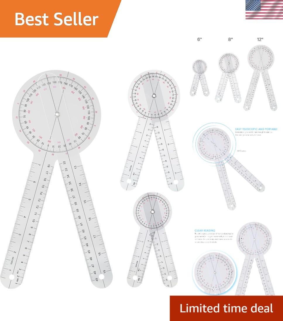 Durable 360° Goniometer Kit - Clear Markings & 3 Sizes for Therapy Excellence