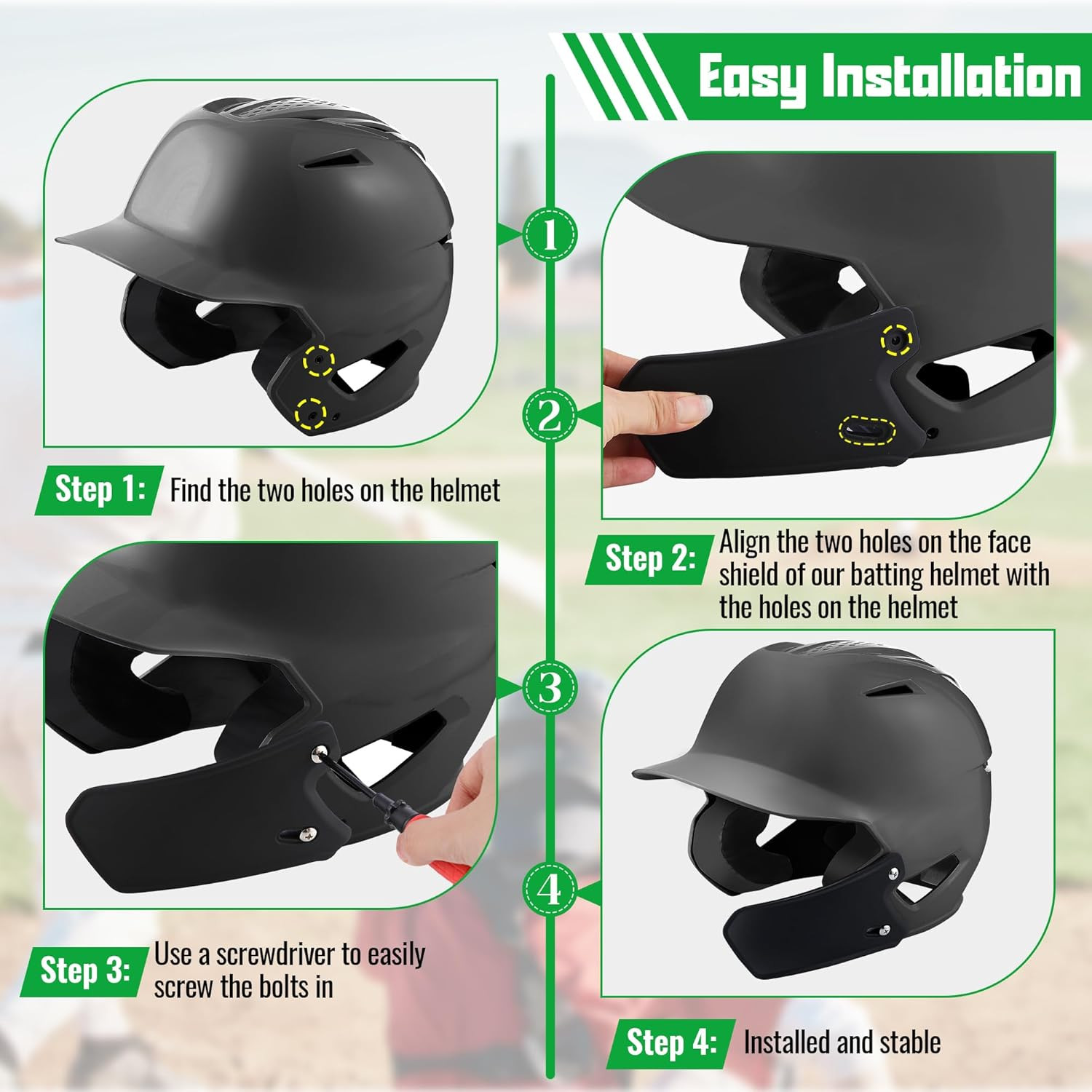 Batting Helmet Face Shield Compatible with Evoshield XVT Batting Helmets, Black