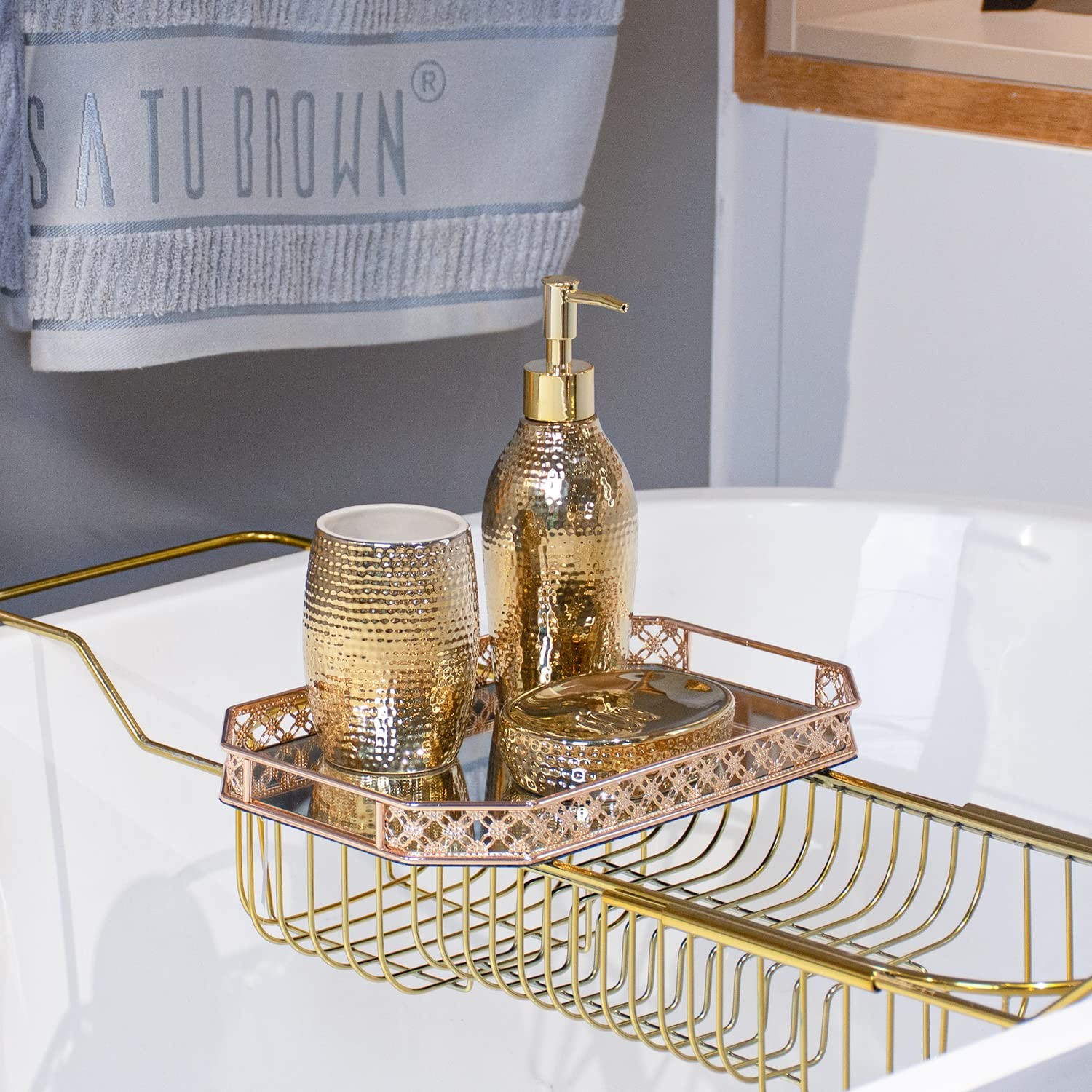 Gold Bathroom Accessory Set - 3 Piece Decorative Ceramic Bathroom Accessories S