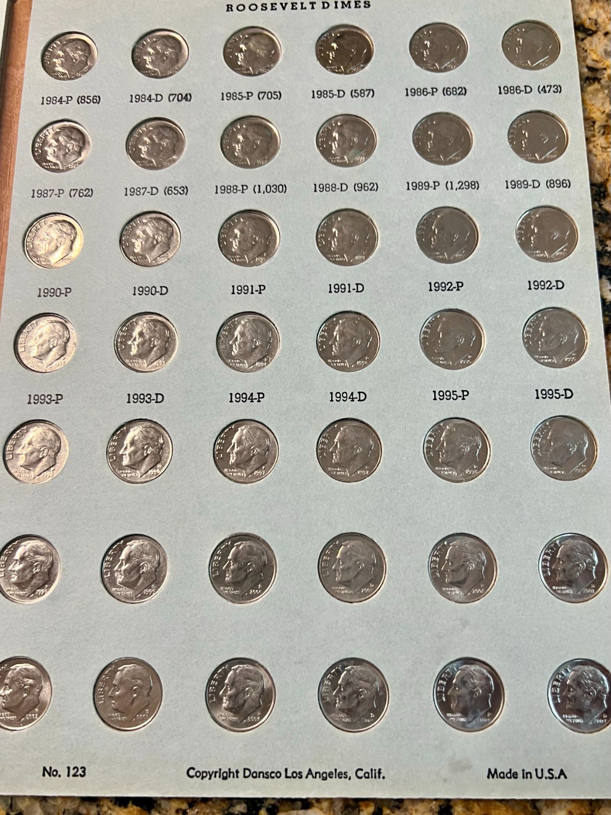 Roosevelt Dimes Set 1946-2004: 48 Silver Coins Total plus 79 Clads, Some Toned