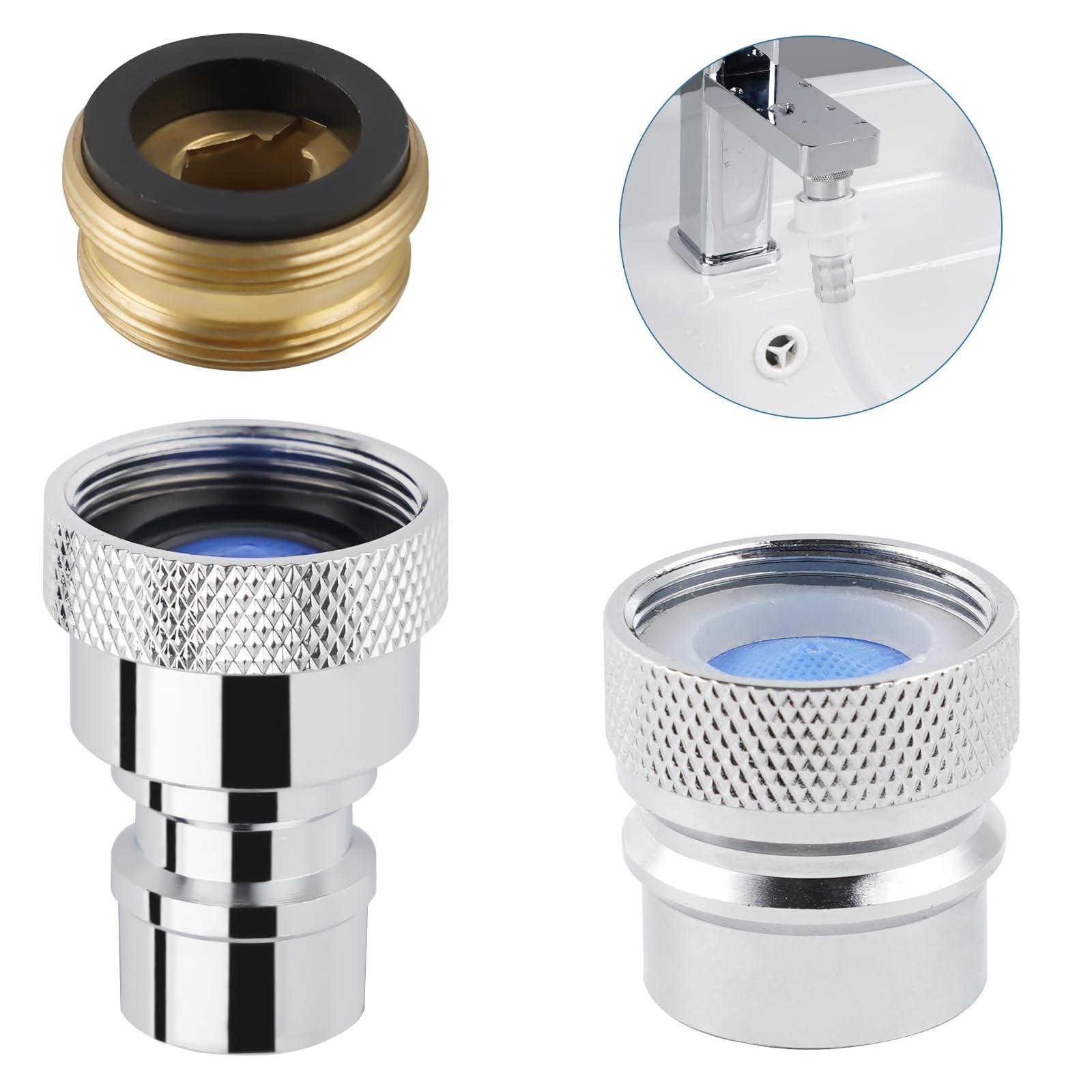 2 PCS Portable Dishwasher Faucet Adapter, Metal Sink Faucet Aerator, Chrome