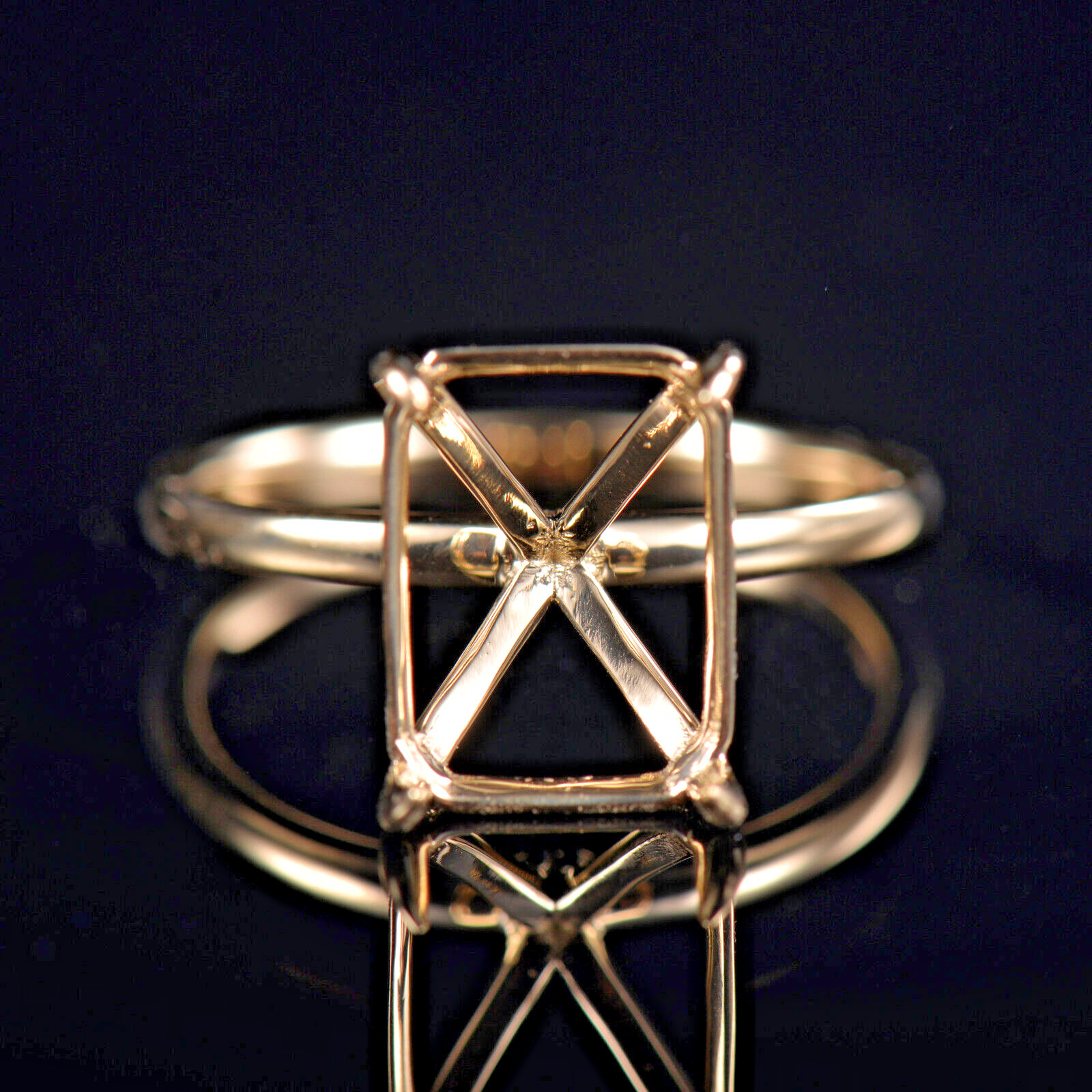 Simple Custom Semi Mount Ring Emerald Cut 12×9MM Setting Solid 14K Yellow Gold