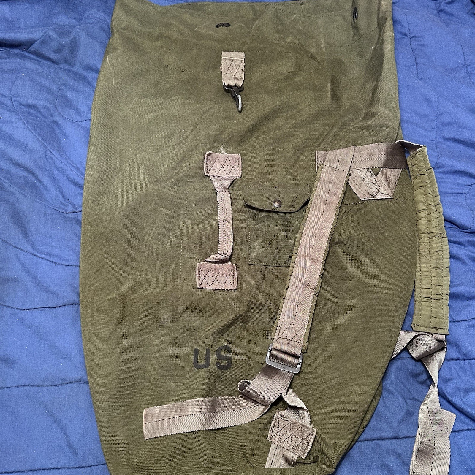 Vintage Vietnam War Era US Army Green Military Heavy Canvas Duffle Laundry Bag