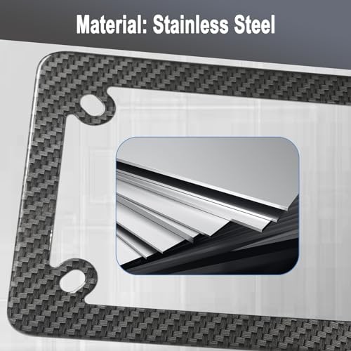 Motorcycle License Plate Frame Carbon Fiber, Stainless Steel Tag Carbon Pattern