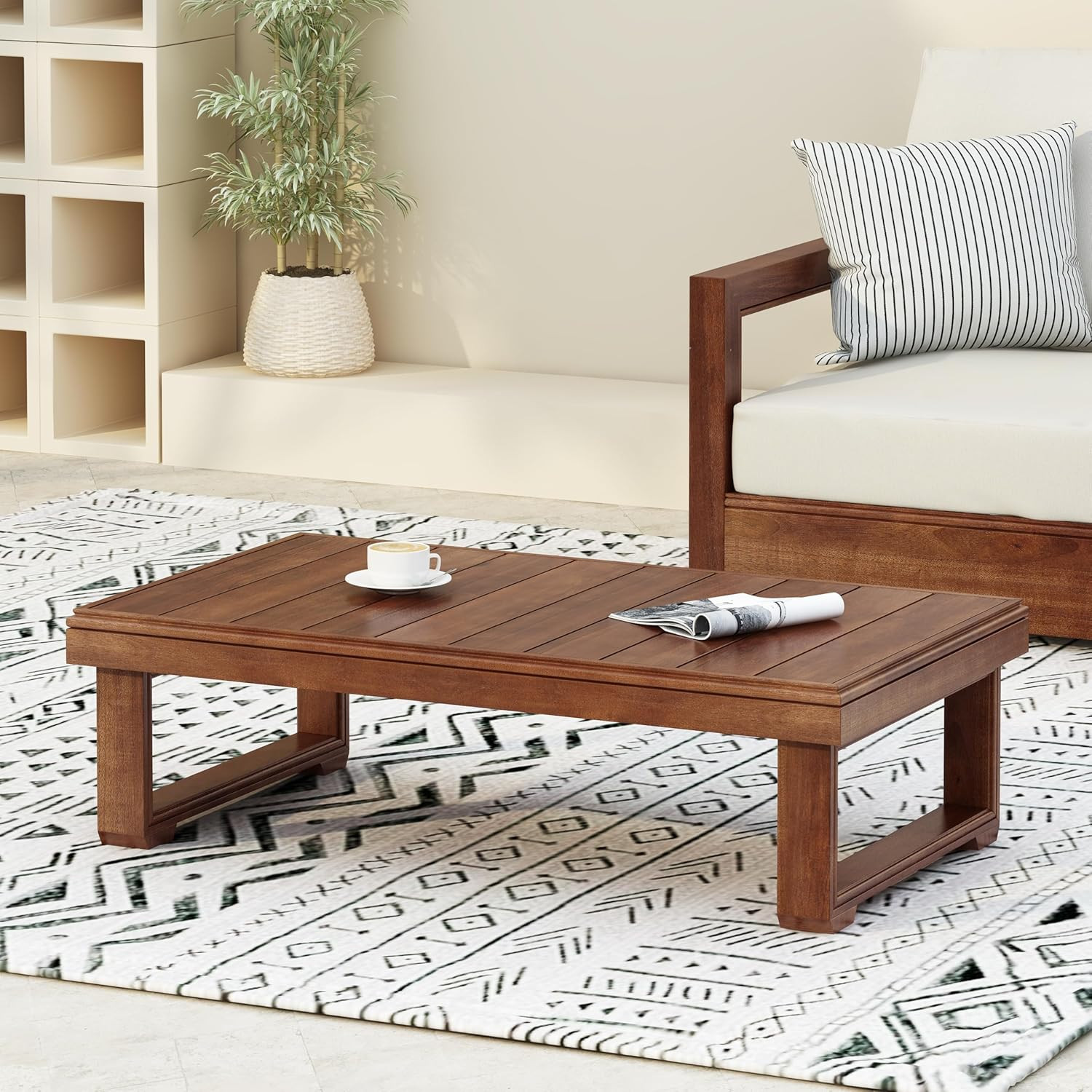 Westchester Rectangular Outdoor Coffee Table, Slat Panel Side Table, Acacia Wood