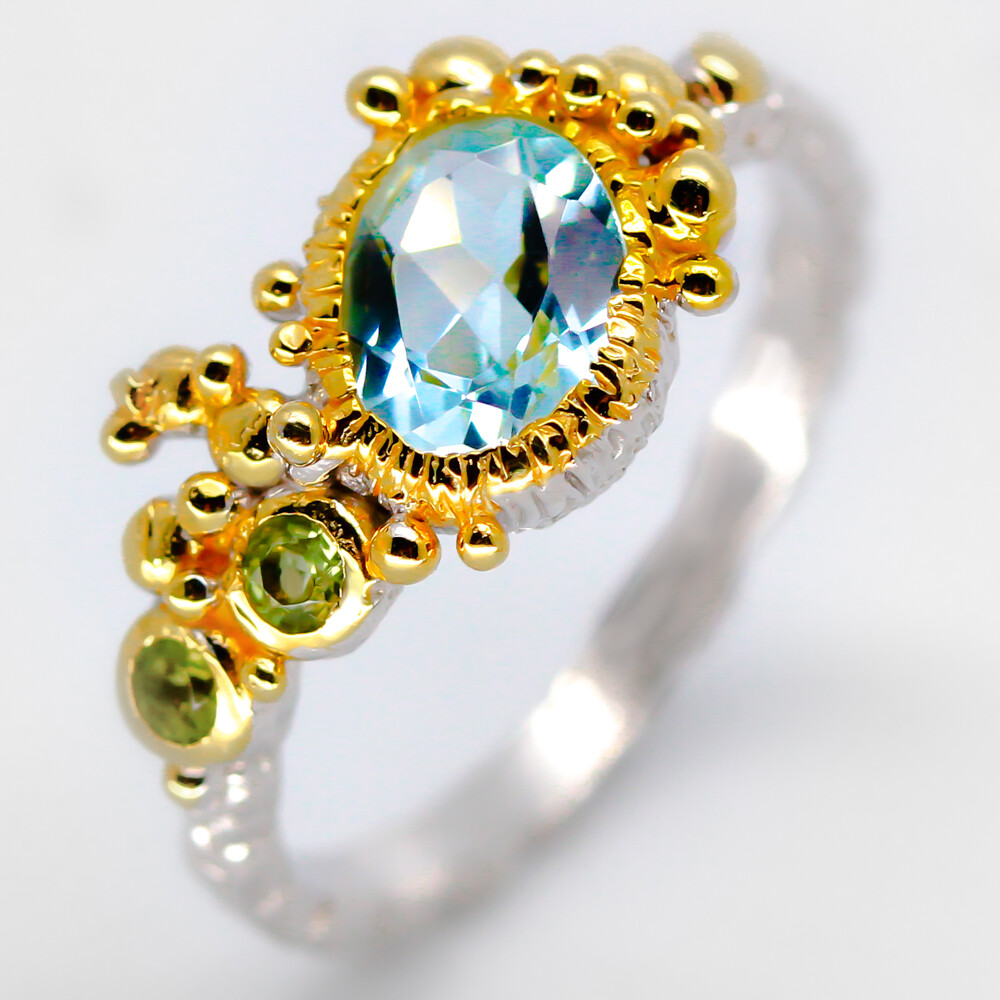 Handmade Vintage Natural  Blue Topaz Silver 925 Sterling  silver ring /RVS10
