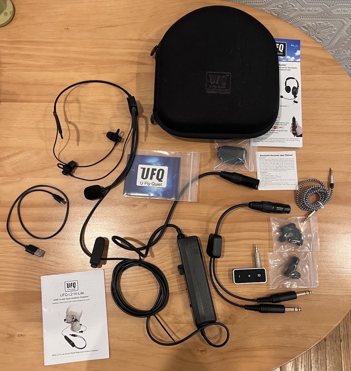 UFQ ANR L2 Hi-Lite in Ear Aviation Headset Clear Communication Pilot XLR Plug