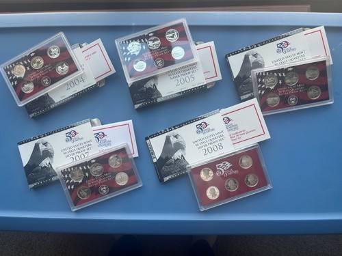 5 Silver Proof Quarter Sets - 2004, 2005, 2006, 2007, & 2008 with COA and OGP