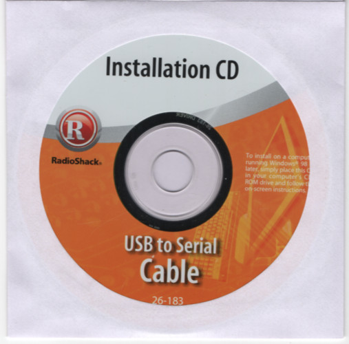 Radio Shack 26-183 USB to Serial Cable Drivers & Utility CD-ROM (2004)