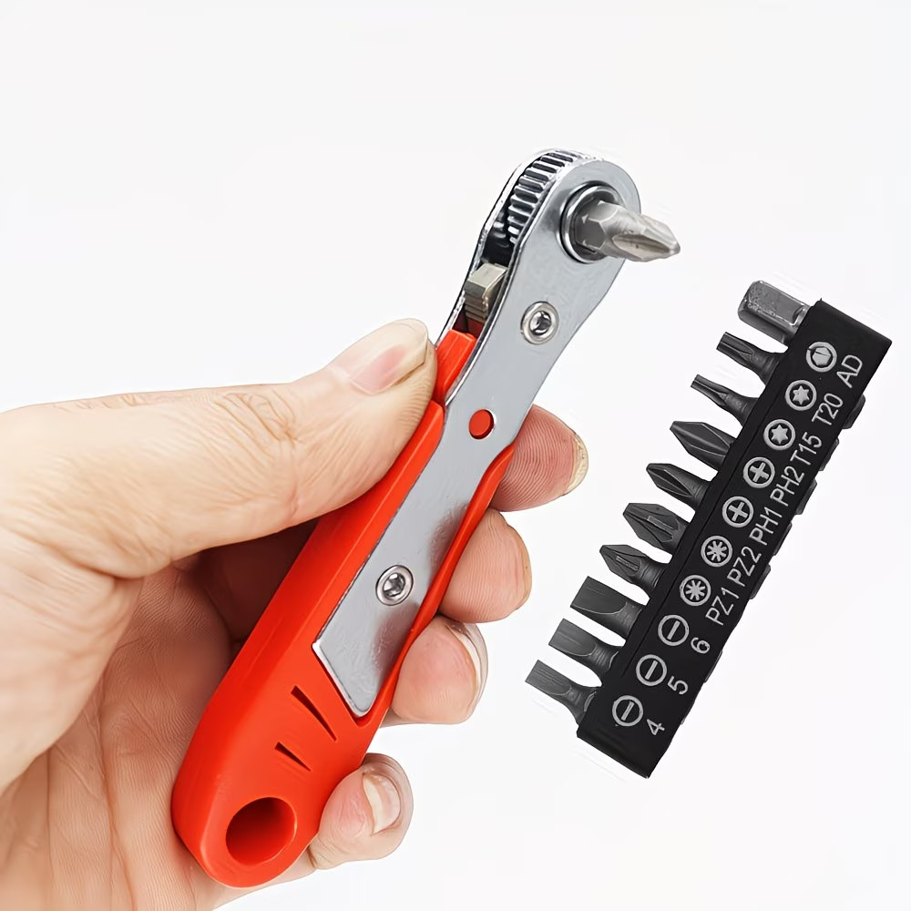 Ratcheting Right Angle Screwdriver Hex Drive 90 Degree Offset + 10pc Bits Set US
