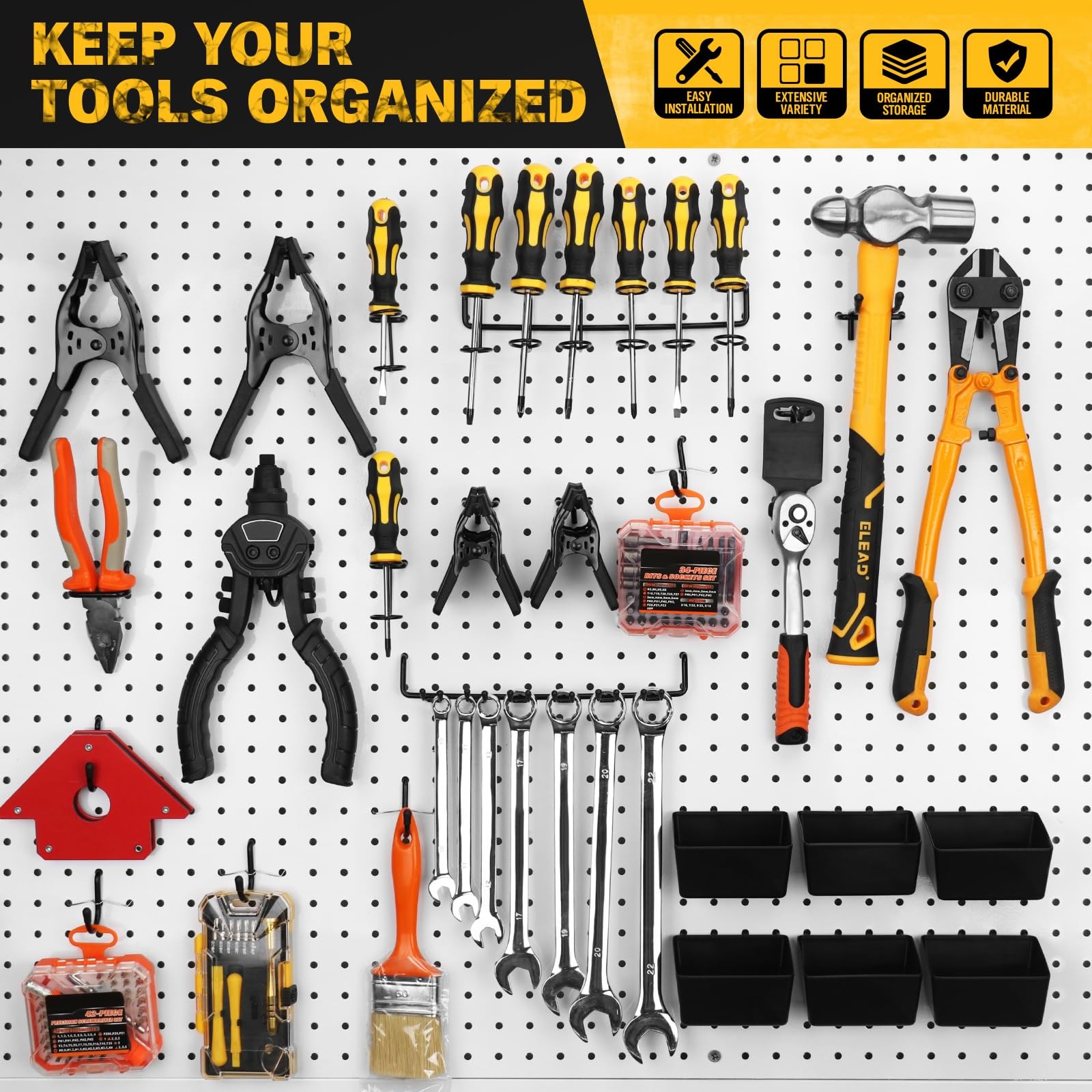 ELEAD 286-Piece Extra Thick Pegboard Hooks Set, Black