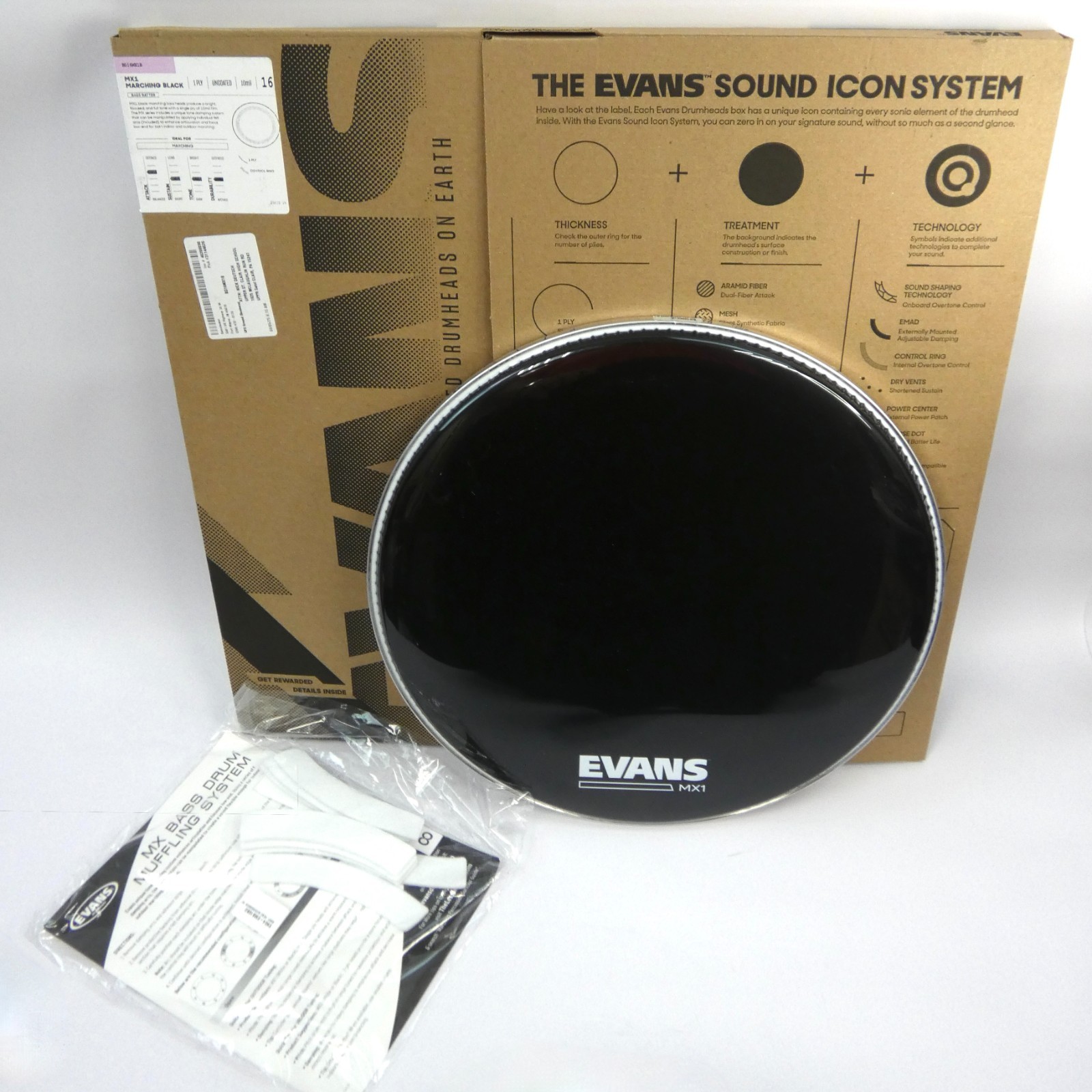 BRAND NEW (Open Box) Evans BD16MX1B 16" MX1 Black Marching Bass Drum Head