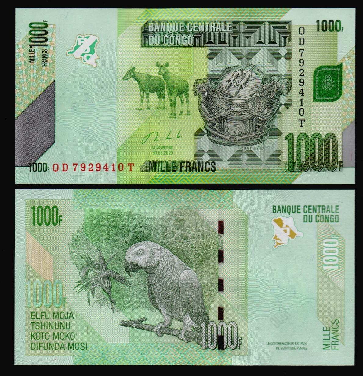 CONGO: P#101c 1,000 Congo Franc 30.06.2020 Uncirculated Banknote.