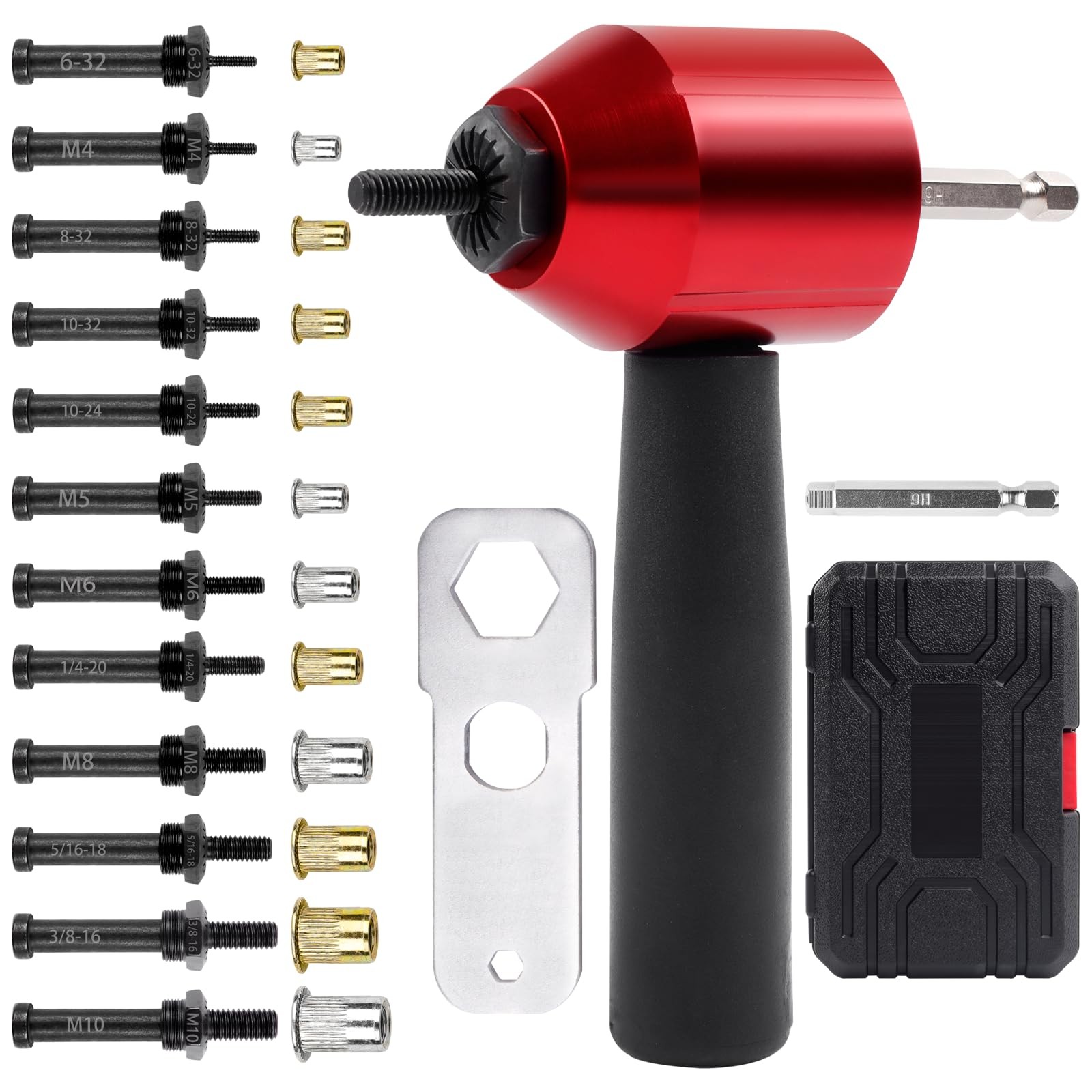 YUZES Rivet Nut Tool Kit for Drill & Ratchet, 12 Mandrels, 260 Nuts