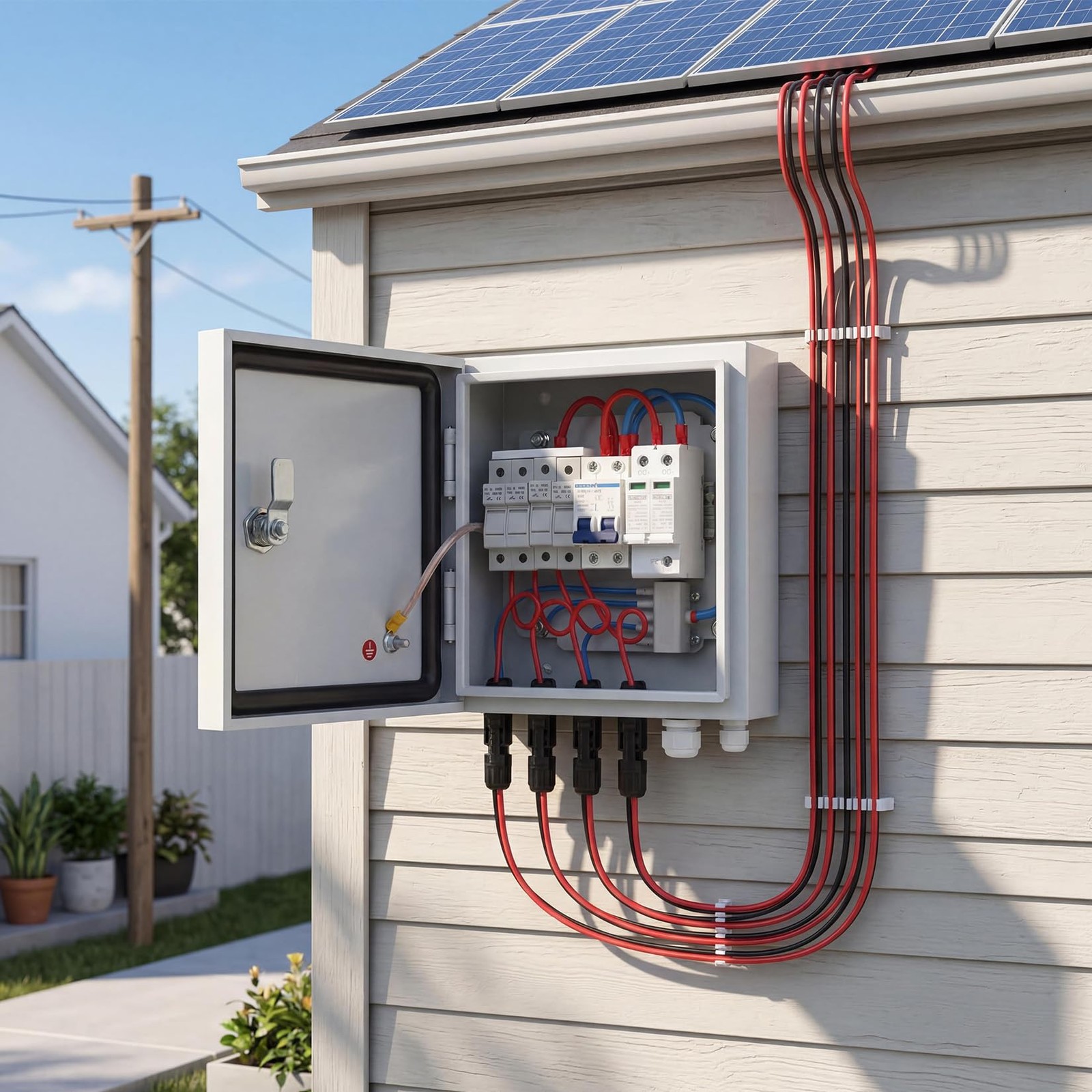 1PC 4 PV Combiner Box, Metal Enclosure DC 500V 15A Fuse Solar Combiner String