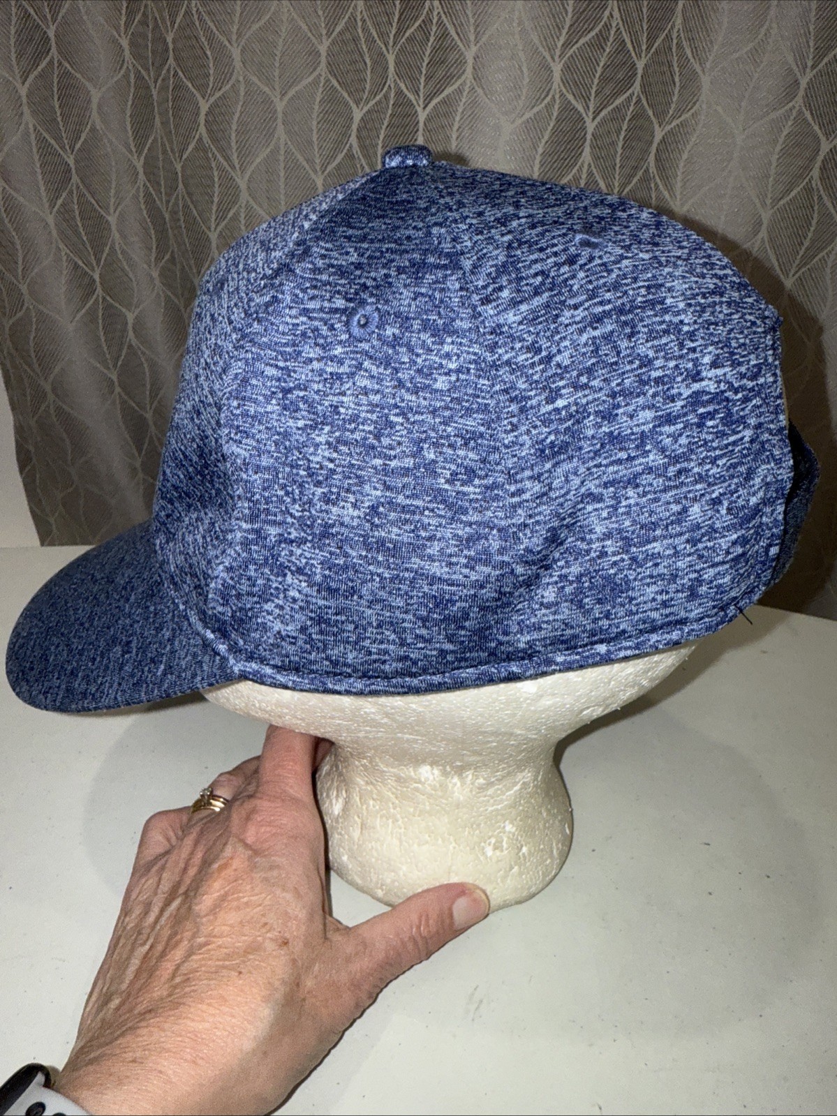 Blue Heather Knit Hat Cap Hook Loop Outdoor Cap EUC