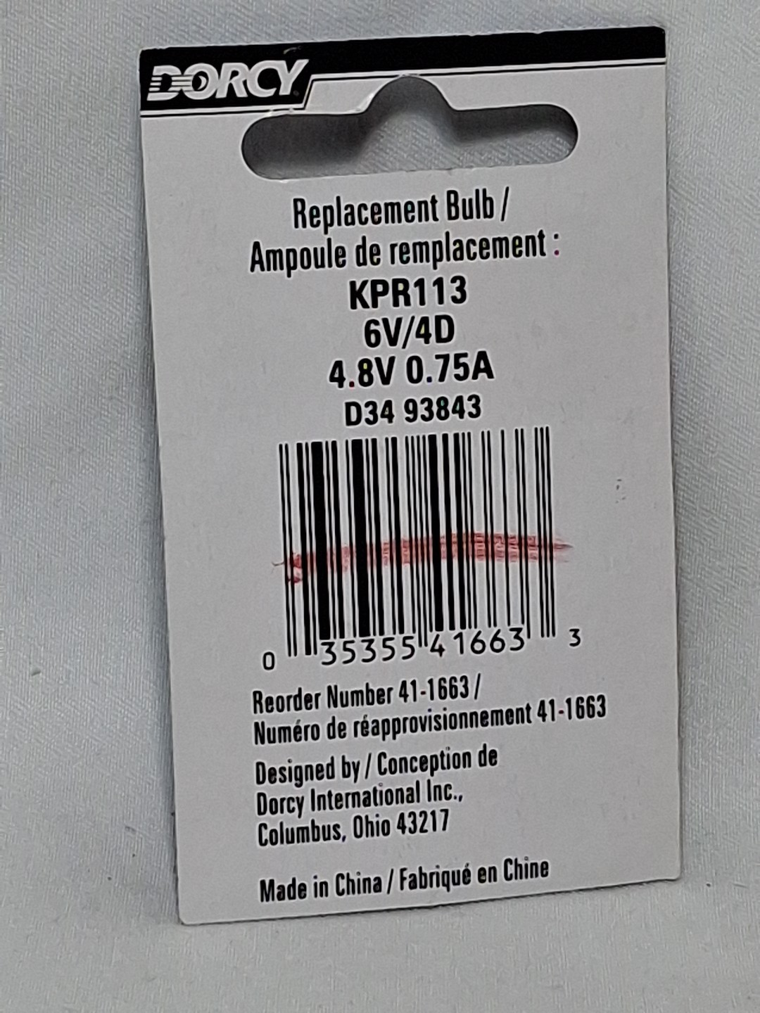 6V/4D Krypton Bulb,No 41-1663, Dorcy International, 4.8V 0.75A