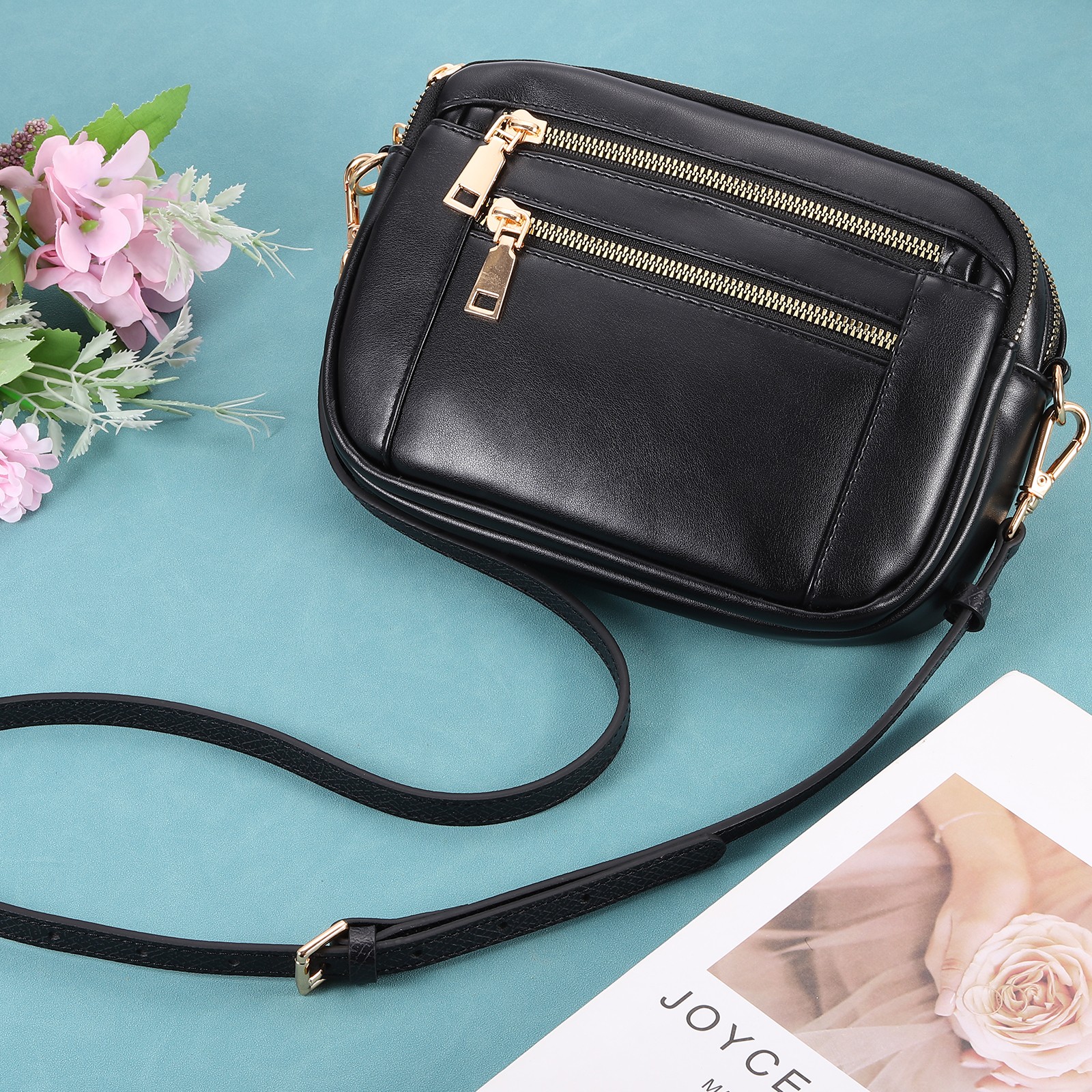 Leather Adjustable Replacement Bag Straps, Dark Blue, Black Buckle