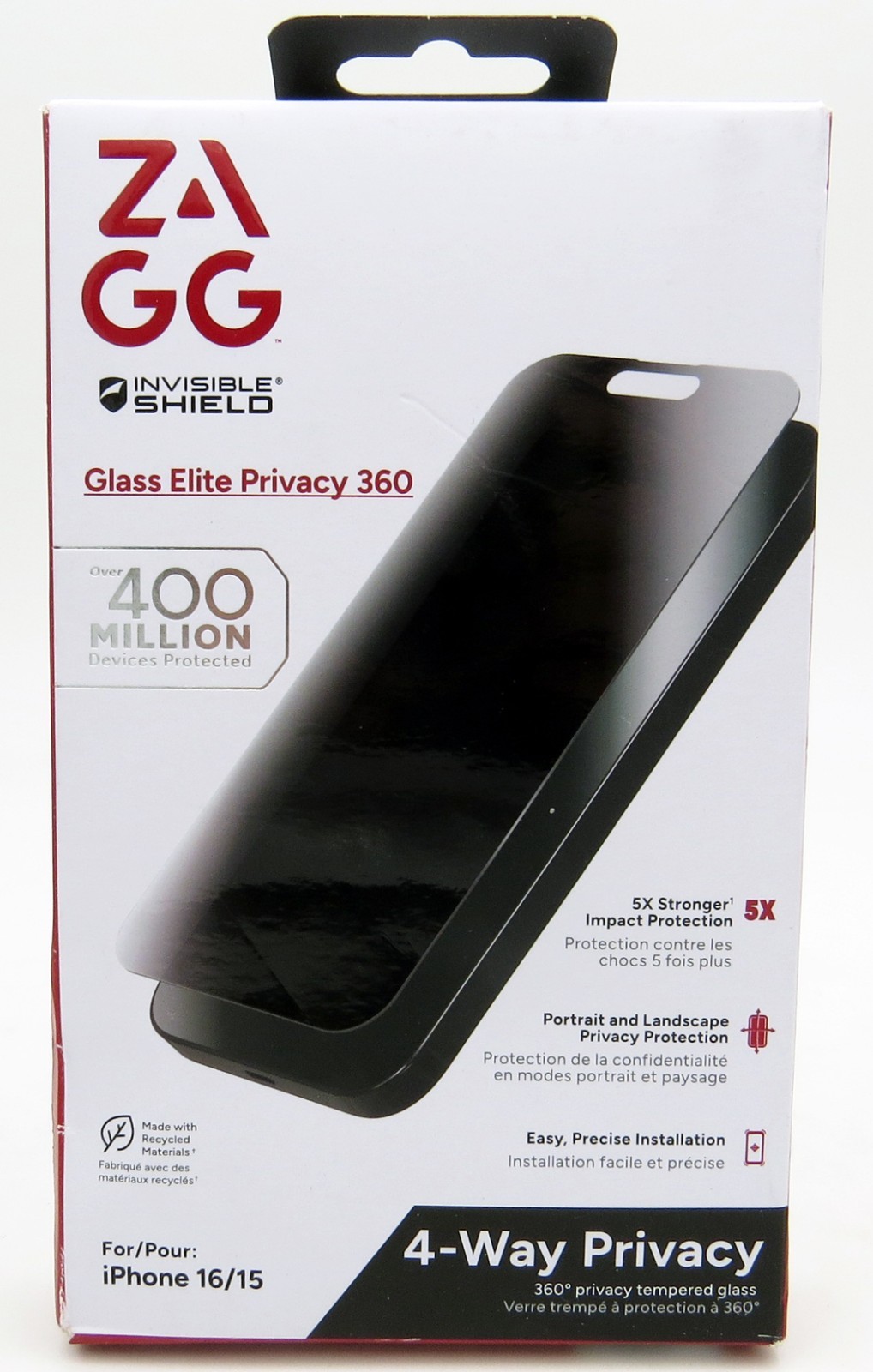 ZAGG Invisible Shield Glass Elite Privacy 360 Screen Protector for iPhone 16  15